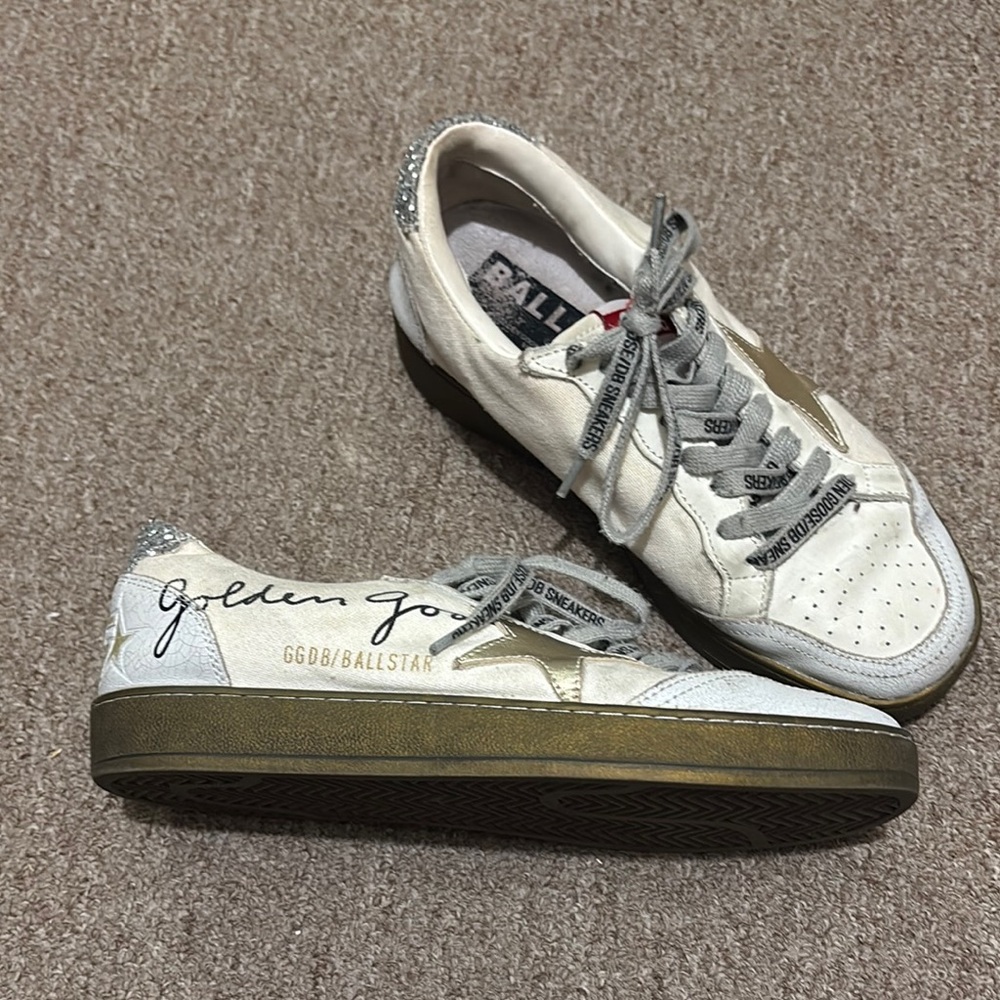 Golden Goose Ballstar White and Gold Sneakers